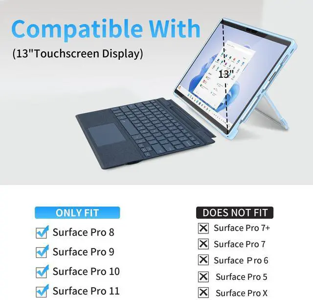 Alt view image 2 of 5 - SSS·GRGB Case Updated Version fit Microsoft Surface Pro 11/10 /9/8 13-Inch, All-in-one Rugged Case Compatible with Type Cover Keyboards, Transparent&Light Blue