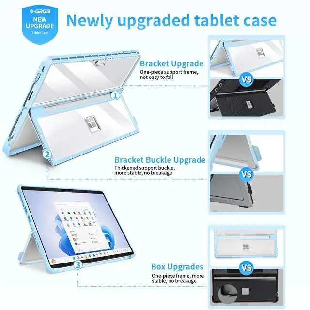 Alt view image 4 of 5 - SSS·GRGB Case Updated Version fit Microsoft Surface Pro 11/10 /9/8 13-Inch, All-in-one Rugged Case Compatible with Type Cover Keyboards, Transparent&Light Blue