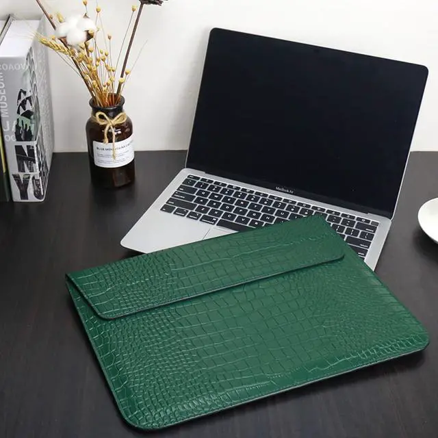 Alt view image 2 of 5 - LCMOCICO Laptop Sleeve Bag For 2023 MacBook Air 15 inch M2 A2941 Crocodile Grain PU Leather Flap Style Case Notebook Bag for Mac Pro 16 M2/M1 Pro/Max A2780 A2485 A2141 2019-2023,Pro 15 2012-2019,Green