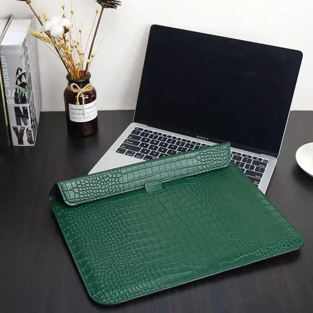 Alt view image 3 of 5 - LCMOCICO Laptop Sleeve Bag For 2023 MacBook Air 15 inch M2 A2941 Crocodile Grain PU Leather Flap Style Case Notebook Bag for Mac Pro 16 M2/M1 Pro/Max A2780 A2485 A2141 2019-2023,Pro 15 2012-2019,Green