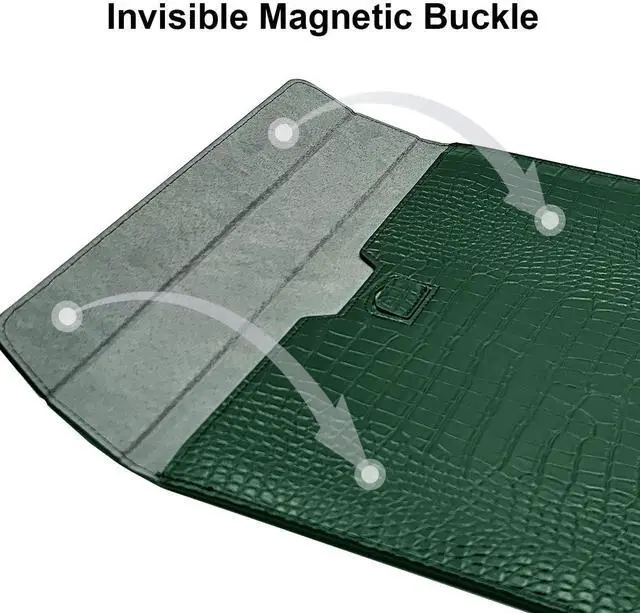 Alt view image 5 of 5 - LCMOCICO Laptop Sleeve Bag For 2023 MacBook Air 15 inch M2 A2941 Crocodile Grain PU Leather Flap Style Case Notebook Bag for Mac Pro 16 M2/M1 Pro/Max A2780 A2485 A2141 2019-2023,Pro 15 2012-2019,Green