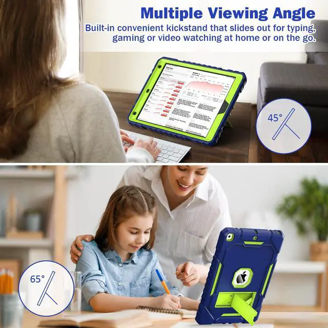 Alt view image 2 of 5 - Grifobes Case for iPad 9th/8th/7th Generation 10.2 Inch (2021/2020/2019), Kick Stand Heavy Duty Shockproof Rugged Protective 10.2" Cover for iPad 9 8 7 Gen for Kids (Navy Blue+Teal)