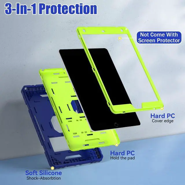 Alt view image 4 of 5 - Grifobes Case for iPad 9th/8th/7th Generation 10.2 Inch (2021/2020/2019), Kick Stand Heavy Duty Shockproof Rugged Protective 10.2" Cover for iPad 9 8 7 Gen for Kids (Navy Blue+Teal)