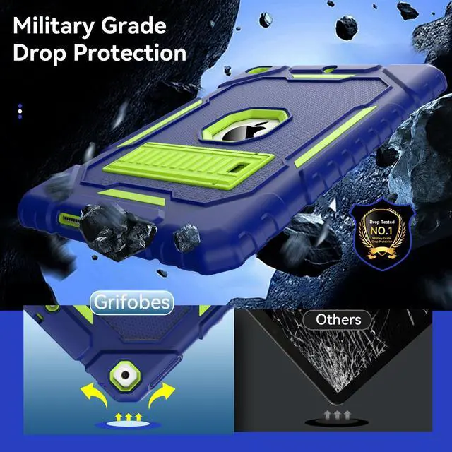 Alt view image 3 of 5 - Grifobes Case for iPad 9th/8th/7th Generation 10.2 Inch (2021/2020/2019), Kick Stand Heavy Duty Shockproof Rugged Protective 10.2" Cover for iPad 9 8 7 Gen for Kids (Navy Blue+Teal)