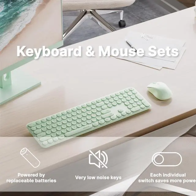 Alt view image 2 of 5 - FCPLU x UBOTIE Wireless Keyboard and Mouse Combo with 110 Round Keycaps, Power Switch, and Scissor-Switch Typing Feel  Ideal for Office Use(Cyan)