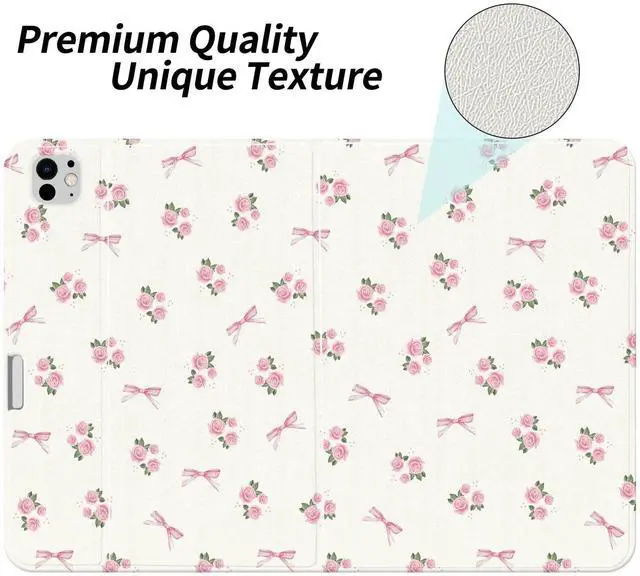Alt view image 2 of 5 - JOYLAND Floral Bowknot Case for iPad Air 13" (M3/M2)/12.9 Inch iPad Pro(2018/2020/2021/2022) with Pencil Holder Multi-Angle Viewing Folio Stand Leather Cover Auto Sleep/Wake Aesthetic Case for Girls