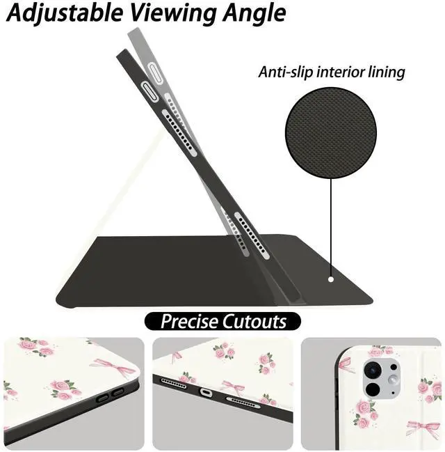 Alt view image 4 of 5 - JOYLAND Floral Bowknot Case for iPad Air 13" (M3/M2)/12.9 Inch iPad Pro(2018/2020/2021/2022) with Pencil Holder Multi-Angle Viewing Folio Stand Leather Cover Auto Sleep/Wake Aesthetic Case for Girls