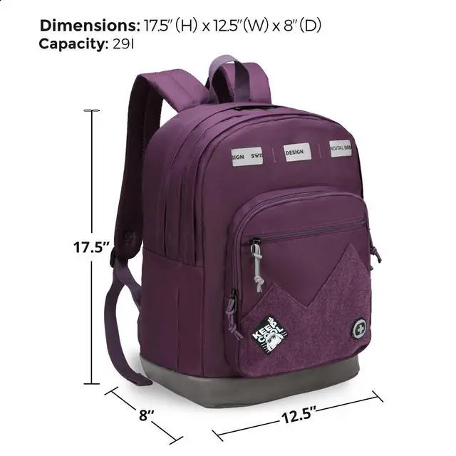 Alt view image 4 of 5 - Swissdigital Design Cool Backpack, Stylish School Laptop Backpack with Fun Personalized Patches Fits 16 Inch Notebook, Travel Bag Pefect for Boys & Girls, Dark Purple | BERIKON - Includes 3 Patches