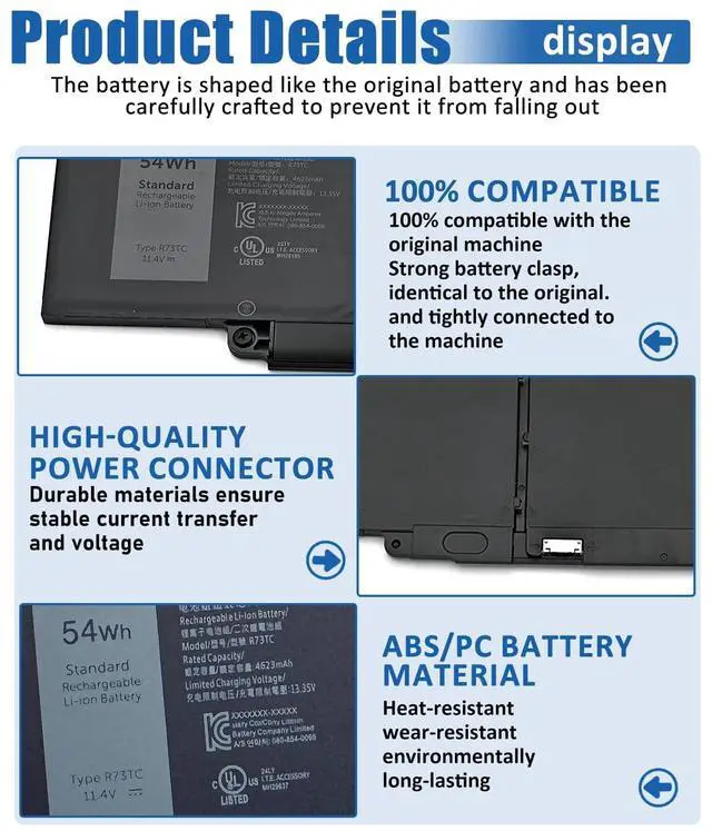 Alt view image 5 of 5 - bossfulton 54Wh R73TC DR02P Laptop Battery Replacement for Dell Latitude 3340 3440 3540 3480 3580 5340 5440 5540 Series Part Numbers 2X1V9 GTG7N GRWKG KDM9P - 11.4V 4623mAh