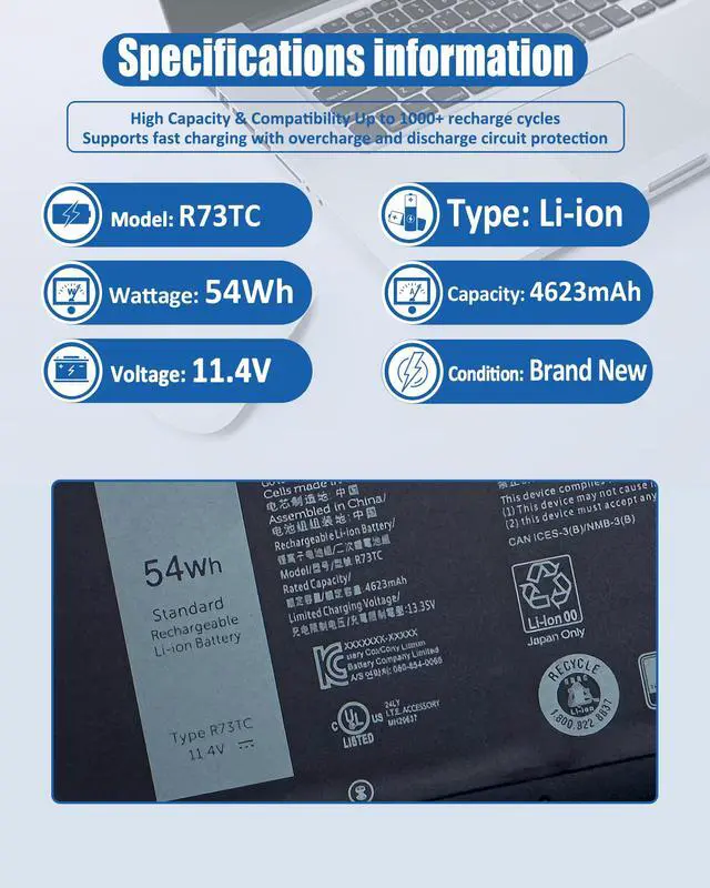 Alt view image 4 of 5 - bossfulton 54Wh R73TC DR02P Laptop Battery Replacement for Dell Latitude 3340 3440 3540 3480 3580 5340 5440 5540 Series Part Numbers 2X1V9 GTG7N GRWKG KDM9P - 11.4V 4623mAh