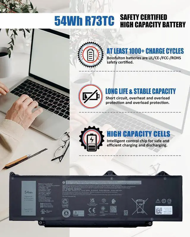 Alt view image 3 of 5 - bossfulton 54Wh R73TC DR02P Laptop Battery Replacement for Dell Latitude 3340 3440 3540 3480 3580 5340 5440 5540 Series Part Numbers 2X1V9 GTG7N GRWKG KDM9P - 11.4V 4623mAh