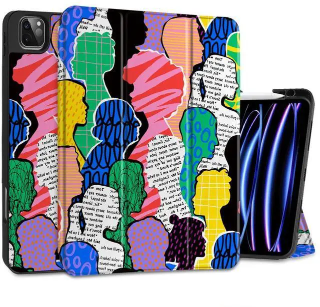 Main image of MEEgoodo Case for iPad Pro 12.9 Case M2 6th/5th/4th/3rd Generation 2022 2021 2020 2018, Protective Tablet Cover with Soft Back Shell for Kids, Diverse People Abstract Art
