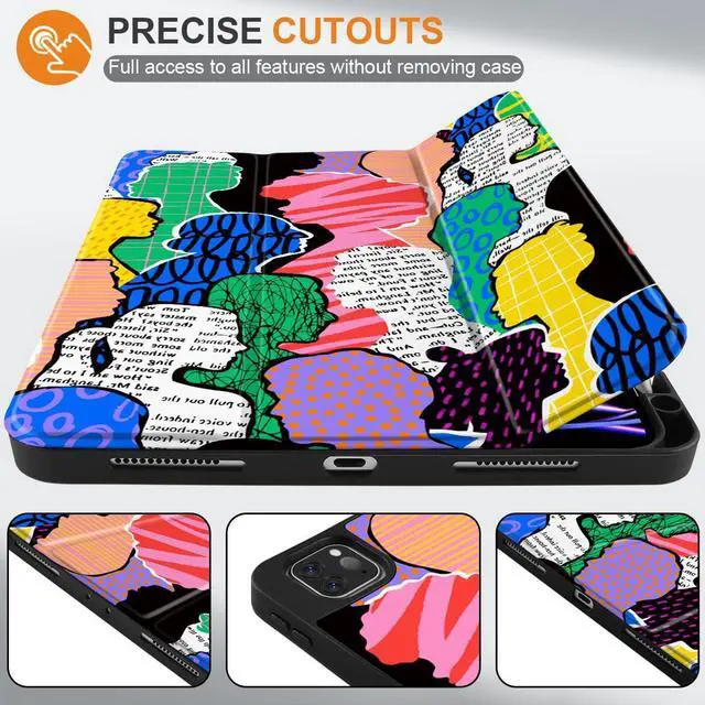 Alt view image 2 of 5 - MEEgoodo Case for iPad Pro 12.9 Case M2 6th/5th/4th/3rd Generation 2022 2021 2020 2018, Protective Tablet Cover with Soft Back Shell for Kids, Diverse People Abstract Art