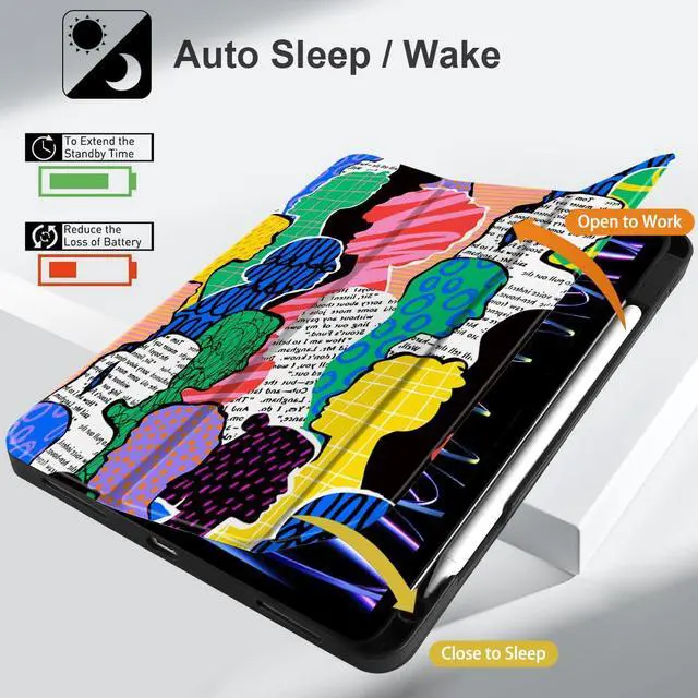 Alt view image 4 of 5 - MEEgoodo Case for iPad Pro 12.9 Case M2 6th/5th/4th/3rd Generation 2022 2021 2020 2018, Protective Tablet Cover with Soft Back Shell for Kids, Diverse People Abstract Art