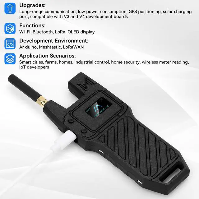 Alt view image 5 of 5 - 1Pcs ESP32 LoRa V4 Development Board +GPS Version +3000mAh Battery + Case Carrying ESP32-S3R2 SX1262 With 915 MHz Antenna WiFi Bluetooth 0.96 OLED LoRa V4 Devices for Ar duino LoRawan IOT (N39,Balck)