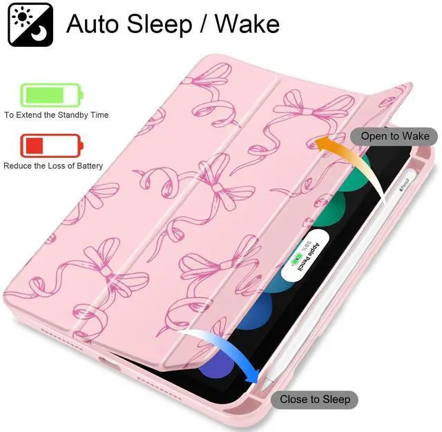 Alt view image 3 of 5 - May Chen Slim Case for iPad mini 7 (A17 Pro, 7th Generation) 2024 / iPad mini 6 (6th Gen) 8.3 Inch, [Built-in Pencil Holder] Shockproof Cover Clear Clear Back Shell Auto Wake/Sleep, Pink Bows P565