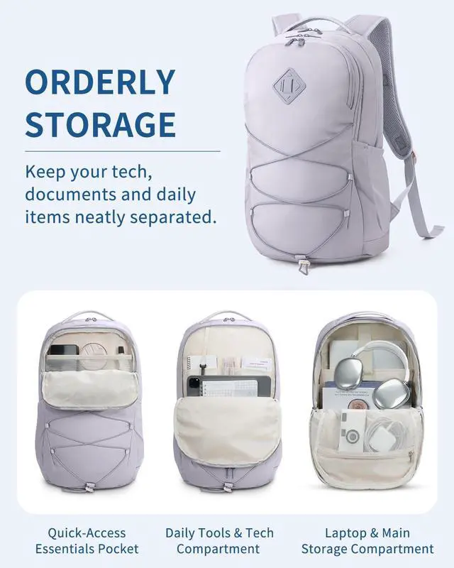 Alt view image 4 of 5 - WANDF 15.6-Inch Laptop Backpack for Women, Travel Backpack Water-Resistant Lightweight College Work Backpack (Light Grey)