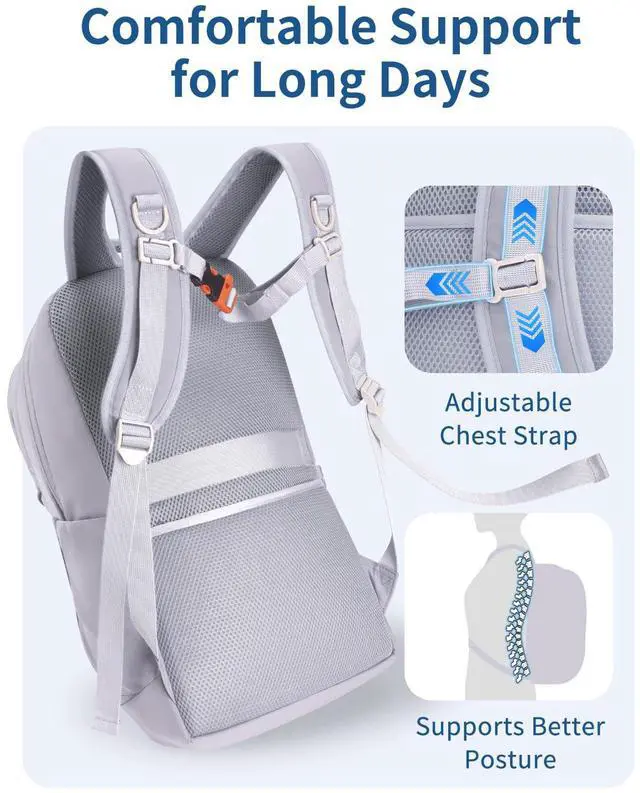 Alt view image 5 of 5 - WANDF 15.6-Inch Laptop Backpack for Women, Travel Backpack Water-Resistant Lightweight College Work Backpack (Light Grey)