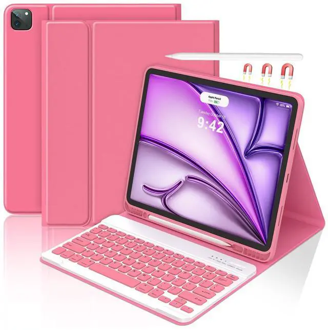 Main image of iPad Pro 12.9 inch Case with Keyboard for iPad 12.9-inch 4th/5th/3rd Generation 2020/2021/2018 with Smart Magic Wireless Keyboard - Bulit-in Pencil Holder - Auto Sleep/Wake Function, Watermelon Red