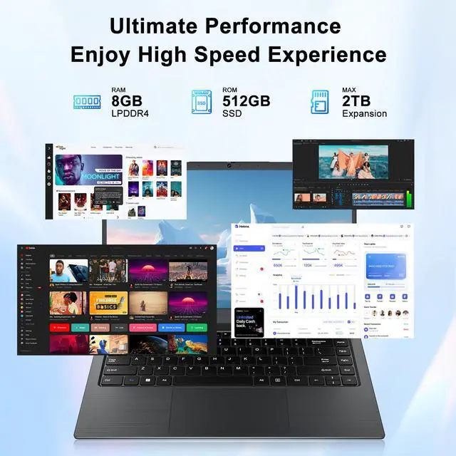 Alt view image 4 of 5 - BLUEING Laptop Computer, 8GB RAM 512GB SSD, Laptop with N4020 Processor(Up to 2.8GHz), 14-Inch 1080P FHD IPS Display, Win11 Pro, Long Battery Life, HDMI, Laptops