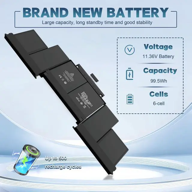 Alt view image 2 of 5 - YBRUZRUB A1618 A1494 Battery Compatible with MacBook Pro 15" Retina A1398 (Late 2013, Mid 2014, Mid 2015) Capacity 11.36V 99.5Wh 8755mAh