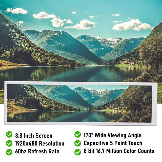 Alt view image 2 of 5 - XUMIUZIY Long Bar Computer Secondary Screen, 8.8in Portable Touchscreen Display Support 480x1920 for GPU Temperature Display with Dual Speakers 170° Wide Viewing Angle for PC Laptop