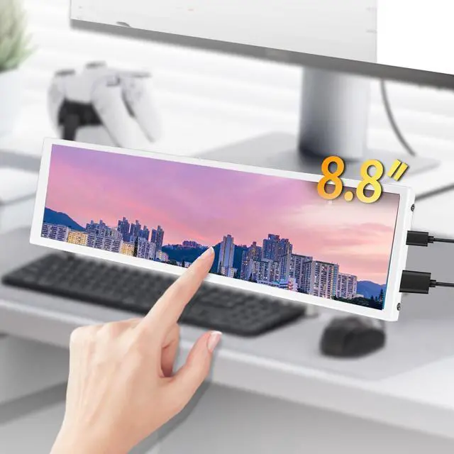 Alt view image 5 of 5 - XUMIUZIY Long Bar Computer Secondary Screen, 8.8in Portable Touchscreen Display Support 480x1920 for GPU Temperature Display with Dual Speakers 170° Wide Viewing Angle for PC Laptop
