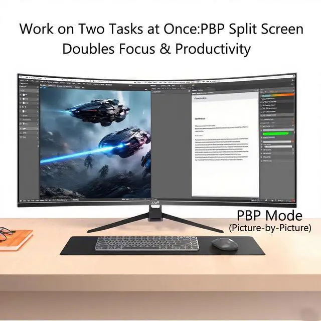 Alt view image 3 of 5 - 34 Inch Curved Gaming Monitor/WQHD Ultrawide Monitor - Immersive Gaming Experience with 165Hz Refresh Rate, VA Panel, and AMD FreeSync Premium | HDR10 | 99% sRGB | 3440x1440/PBP Mode
