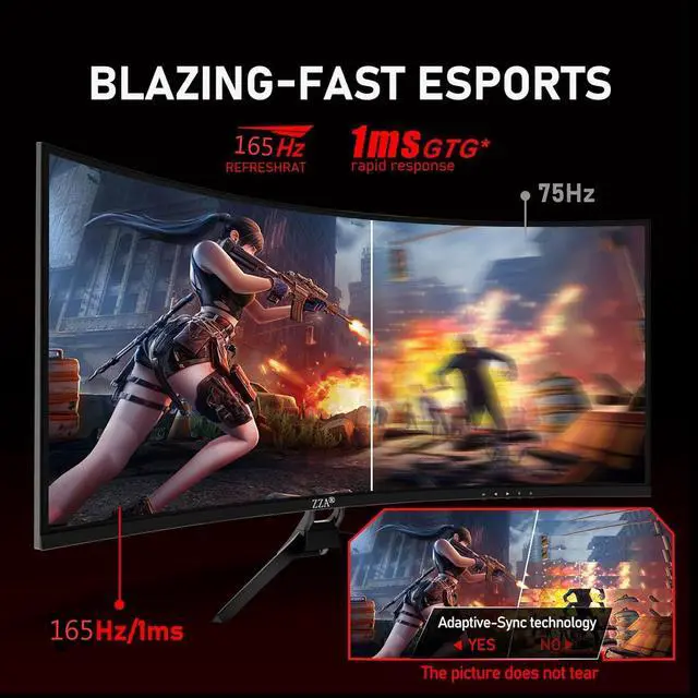 Alt view image 5 of 5 - 34 Inch Curved Gaming Monitor/WQHD Ultrawide Monitor - Immersive Gaming Experience with 165Hz Refresh Rate, VA Panel, and AMD FreeSync Premium | HDR10 | 99% sRGB | 3440x1440/PBP Mode