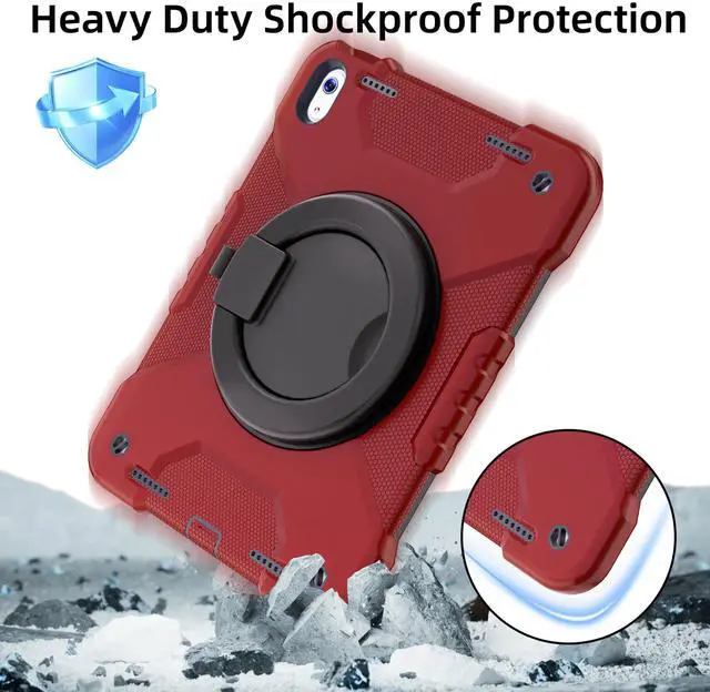 Alt view image 5 of 5 - Andnary Case for iPad (A16) 11th Generation 11 inch 2025/10th Generation 10.9 inch 2022, Shockproof Cover with 360° Rotate Handle/Screen Protector/Bracket/Pen Holder/Shoulder Strap (Red+Black)