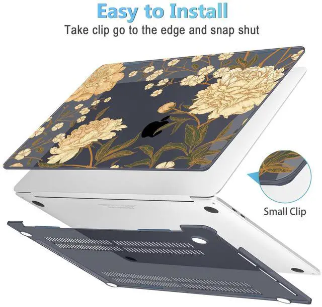 Alt view image 3 of 5 - Mektron for MacBook Pro 13-inch Case 2022 2021 2020 Release A2338 M2 M1 A2289 A2251, Printed Plastic Hard Shell Cover for New MacBook Pro 13.3-inch Touch Bar Fits Touch IDPeony Flowers C186