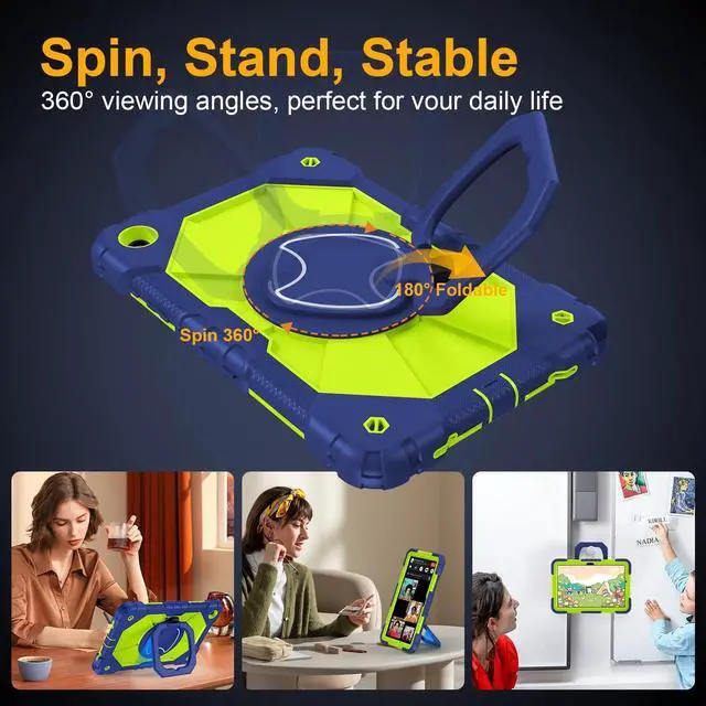 Alt view image 3 of 5 - Case for Samsung Galaxy Tab A9 Plus 11 Inch 2023, Ubearkk Rugged Case for Samsung Galaxy A9+ Tablet SM-X210/X216/X218 with Screen Protector 360 Rotating Stand Shoulder Strap Pen Holder, Navy Green