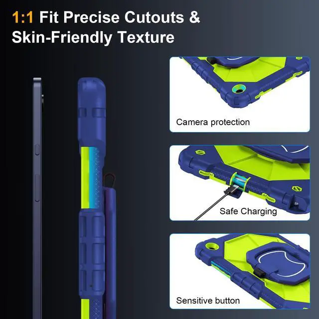Alt view image 4 of 5 - Case for Samsung Galaxy Tab A9 Plus 11 Inch 2023, Ubearkk Rugged Case for Samsung Galaxy A9+ Tablet SM-X210/X216/X218 with Screen Protector 360 Rotating Stand Shoulder Strap Pen Holder, Navy Green