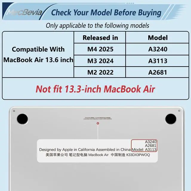 Alt view image 2 of 5 - MecBevia Compatible with MacBook Air 13.6 inch Case, M4 A3240/M3 A3113/M2 A2681 (Released 2025 to 2022), Hard Shell, Keyboard Cover, Screen Protector, Webcam Cover & Type-C Adapter, Simple Floral