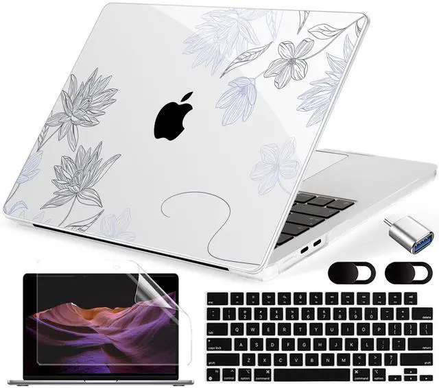 Main image of MecBevia Compatible with MacBook Air 13.6 inch Case, M4 A3240/M3 A3113/M2 A2681 (Released 2025 to 2022), Hard Shell, Keyboard Cover, Screen Protector, Webcam Cover & Type-C Adapter, Simple Floral