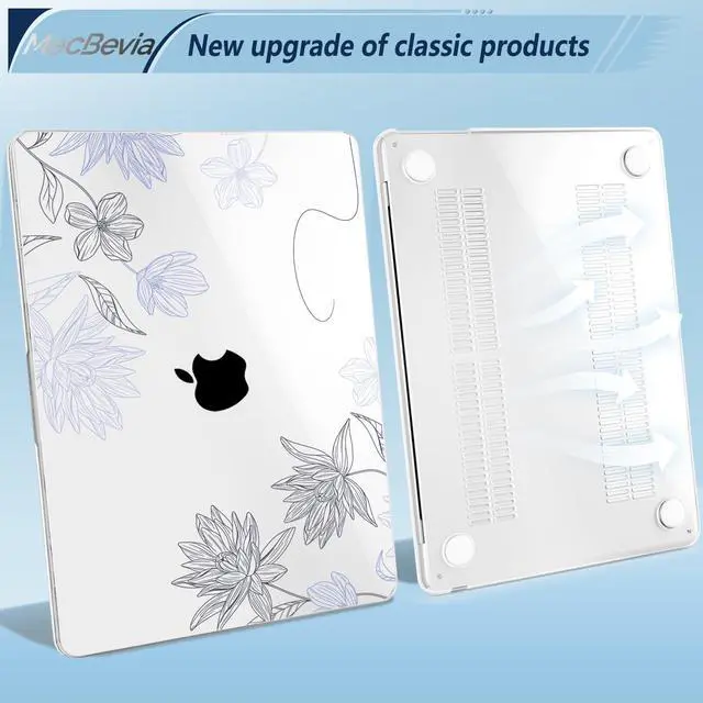 Alt view image 4 of 5 - MecBevia Compatible with MacBook Air 13.6 inch Case, M4 A3240/M3 A3113/M2 A2681 (Released 2025 to 2022), Hard Shell, Keyboard Cover, Screen Protector, Webcam Cover & Type-C Adapter, Simple Floral