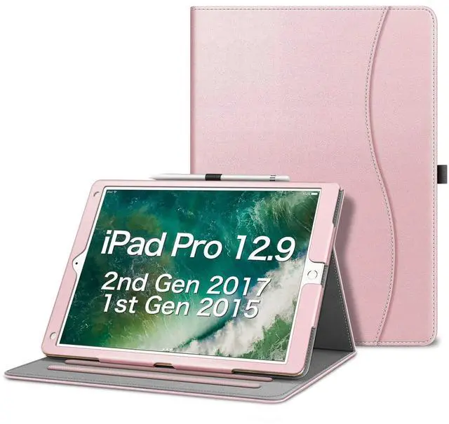 Main image of Fintie Multi-Angle Case, 2017/2015 iPad Pro 12.9 inch (Old Model) 1st & 2nd Gen Case - [Corner Protection] Folio Stand Cover with Pencil Holder & Pocket, Auto Wake/Sleep, Rose Gold