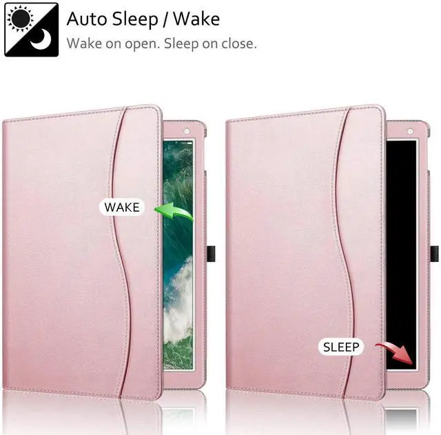 Alt view image 3 of 5 - Fintie Multi-Angle Case, 2017/2015 iPad Pro 12.9 inch (Old Model) 1st & 2nd Gen Case - [Corner Protection] Folio Stand Cover with Pencil Holder & Pocket, Auto Wake/Sleep, Rose Gold