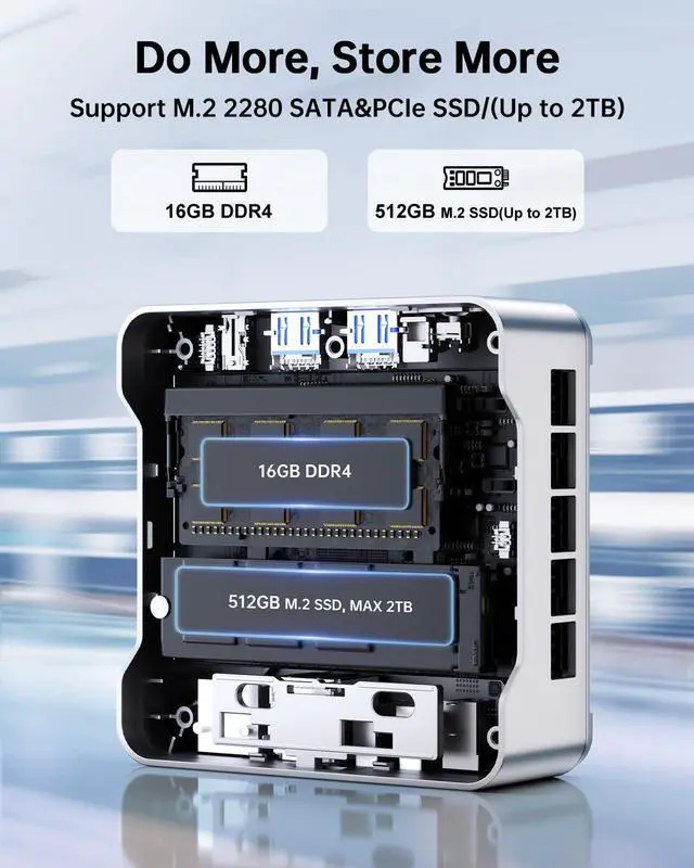 Alt view image 4 of 5 - KAMRUI Essenx E2 N150 Mini Pc, Micro PC 16GB DDR4 512GB SSD Mini Computers, Twin Lake-N N150 (Beat N100, up to 3.6GHz) Small PC, HDMI+DP1.4 Dual 4K UHD,Gigabit Ethernet,WiFi,BT/Home/Office Desktop PC