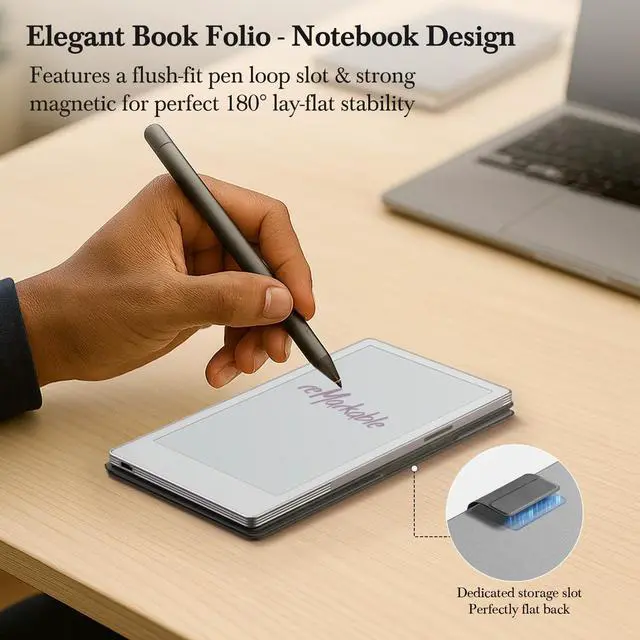 Alt view image 3 of 5 - Case for Remarkable Paper Pro Move 7.3" with Multi-Angle Stand, 1:1 Fit Smart Folio Cover with Auto Wake/Sleep | Premium Mosaic Weave Cover | Microfiber Lining | Strong Magnet(Z-Grayish White)