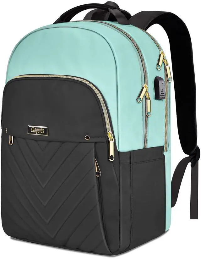 Main image of Backpack for Women, School Bookbag, Laptop Backpack with USB Charging Port, College Student Travel Work Large Backpacks, Waterproof Anti Theft Daypack, Gifts for Women, Turquoise Black