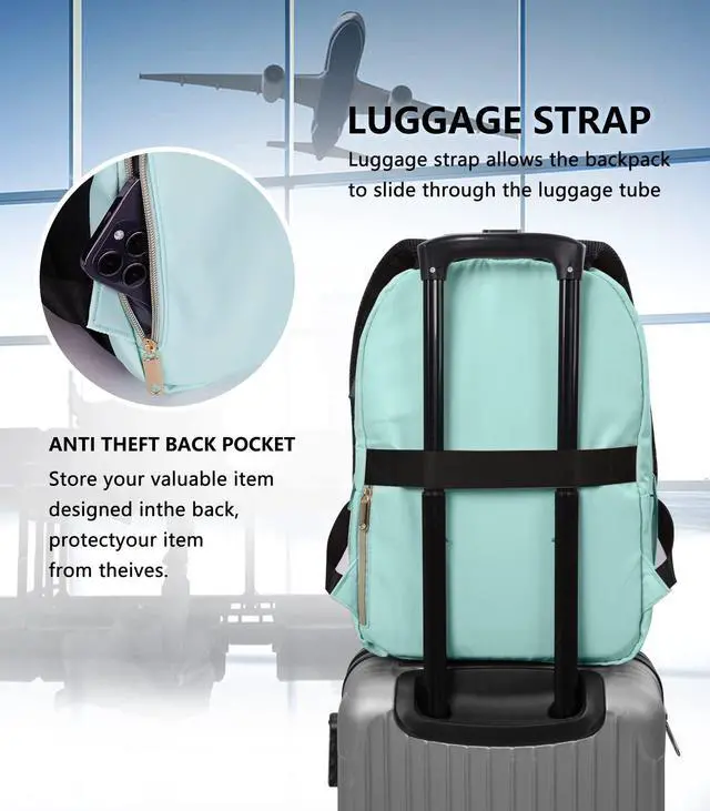 Alt view image 5 of 5 - Backpack for Women, School Bookbag, Laptop Backpack with USB Charging Port, College Student Travel Work Large Backpacks, Waterproof Anti Theft Daypack, Gifts for Women, Turquoise Black