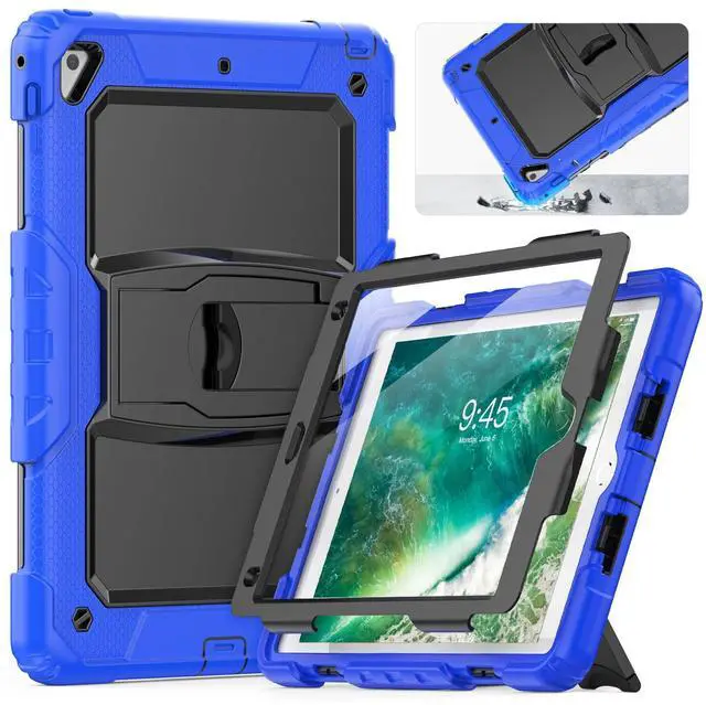 Main image of HXCASEAC Shockproof Case for iPad 6th/5th Generation, Air 2 / Pro 9.7 inch Case with Screen Protector, Built-in Stand, Durable, Protective Cover for iPad 2018/2017/2016/2014 - Blue