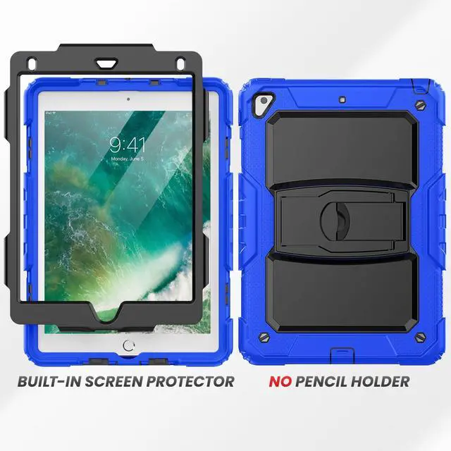 Alt view image 3 of 5 - HXCASEAC Shockproof Case for iPad 6th/5th Generation, Air 2 / Pro 9.7 inch Case with Screen Protector, Built-in Stand, Durable, Protective Cover for iPad 2018/2017/2016/2014 - Blue