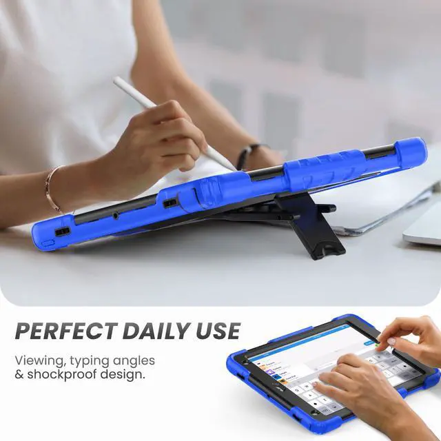 Alt view image 5 of 5 - HXCASEAC Shockproof Case for iPad 6th/5th Generation, Air 2 / Pro 9.7 inch Case with Screen Protector, Built-in Stand, Durable, Protective Cover for iPad 2018/2017/2016/2014 - Blue