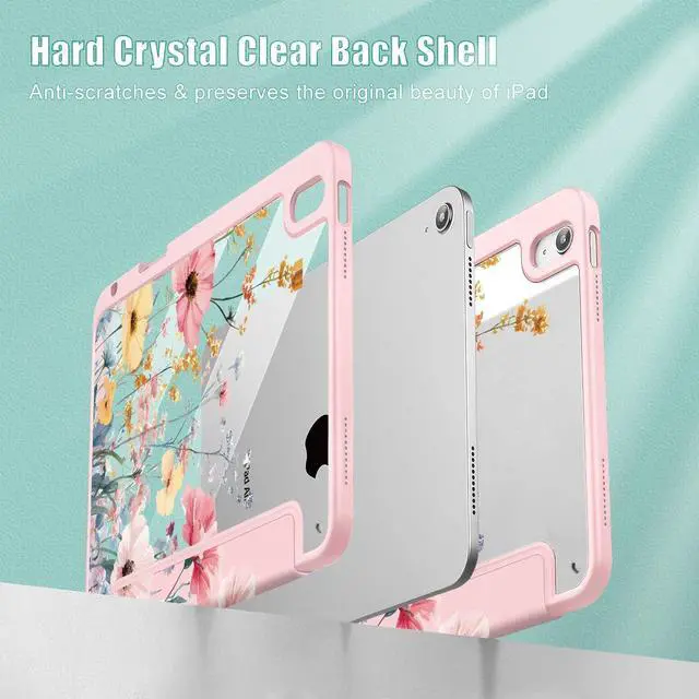 Alt view image 4 of 5 - May Chen Case for iPad Air 11 (M3 2025 / M2 2024) 7th 6th, iPad Air 4 & 5 10.9 Inch 5th 4th (2022/2020) - Pencel Holder + Auto Sleep/Wake, Transparent Shockproof Back Cover, Wildflower