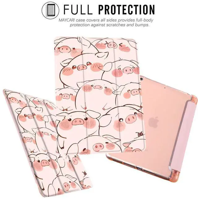 Alt view image 2 of 5 - MAYCARI Cartoon Cute Animals Case for iPad 10.9 inch 2022 with Pencil Holder, Original Pattern iPad 10th Generation Soft TPU Back Protective Cover Shell, Auto Sleep/Wake Slim Shell - Cute Pink Pigs