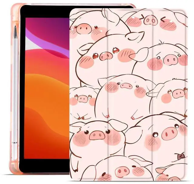 Main image of MAYCARI Cartoon Cute Animals Case for iPad 10.9 inch 2022 with Pencil Holder, Original Pattern iPad 10th Generation Soft TPU Back Protective Cover Shell, Auto Sleep/Wake Slim Shell - Cute Pink Pigs