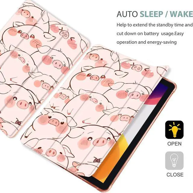 Alt view image 4 of 5 - MAYCARI Cartoon Cute Animals Case for iPad 10.9 inch 2022 with Pencil Holder, Original Pattern iPad 10th Generation Soft TPU Back Protective Cover Shell, Auto Sleep/Wake Slim Shell - Cute Pink Pigs