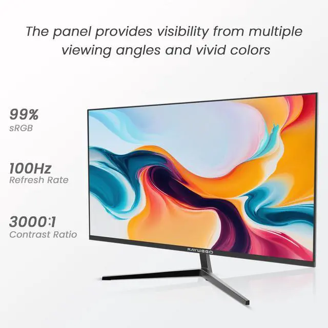 Alt view image 5 of 5 - Raywego 24 inch Gaming Monitor 100Hz Computer Monitor Built-in Speakers Full HD 1920 x 1080P with HDMI DP Interface Eye Care Frameless with 3-Side Virtually Borderless Design VESA100 x 100mm